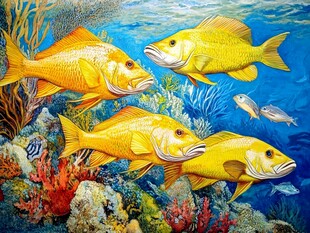 海底金黄鱼群与珊瑚景观