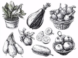 手绘果蔬集合图