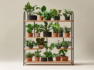 多层花架上的繁茂绿植