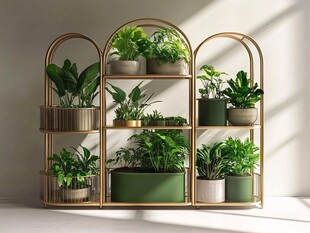 金色花架上的绿植景致