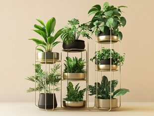 金属花架上的多样绿植