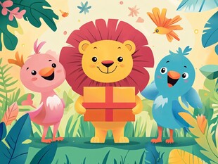狮子与小鸟的欢乐赠礼时刻