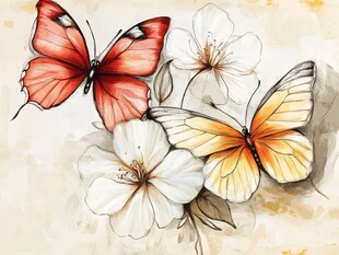 蝴蝶与花朵的梦幻插画