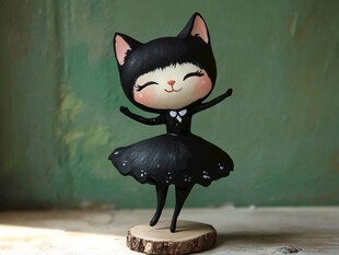 黑猫芭蕾女孩手工小摆件
