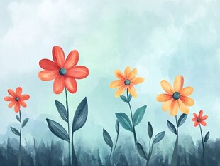 水彩风绽放的多彩小花