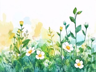 春日野花水彩画风景