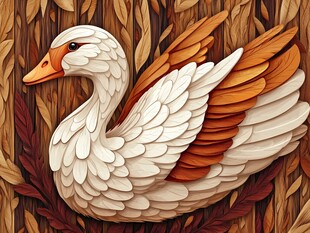 木雕风格的优雅白鹅