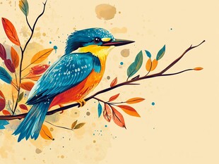 栖息枝头的多彩翠鸟