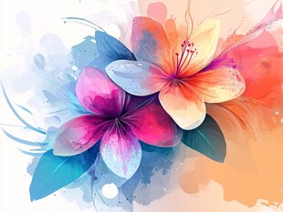 水彩绘梦幻双色花朵