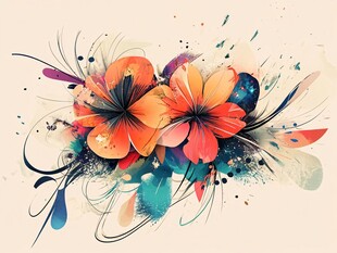绚丽花卉抽象艺术插画