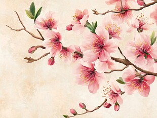 粉色桃花枝绘画艺术图