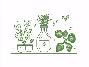 植物插画 多样绿植与瓶栽