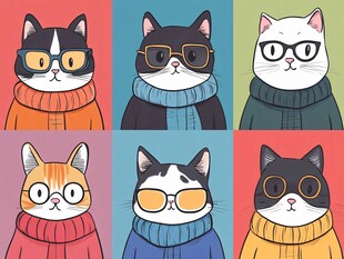 可爱猫咪时尚装扮插画