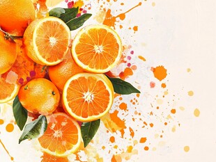 新鲜橙子与缤纷水彩艺术