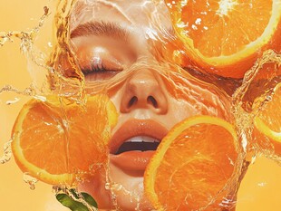橙子飞溅下的梦幻面容