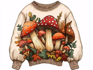 蘑菇图案的复古风卡通卫衣