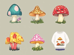 可爱蘑菇插画及服饰图案