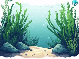 海底绿植与岩石景观图