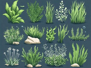 水下绿植与石头插画集合