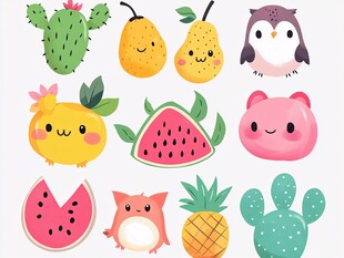 可爱卡通水果与动物集合