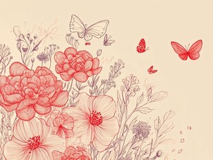 浪漫花卉与蝴蝶插画图