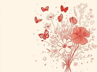 花与蝶的浪漫插画