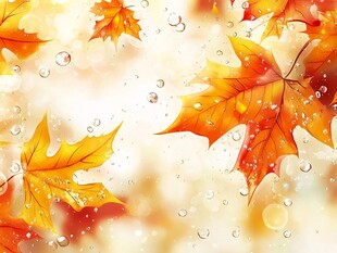 秋意枫叶与晶莹水珠