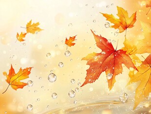 秋景 落叶与晶莹水珠