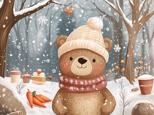 冬日小熊的温馨雪地时光