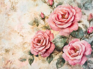 复古风粉色玫瑰花插画