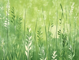 清新手绘风绿色草地图景