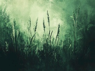 梦幻绿光下的野草剪影