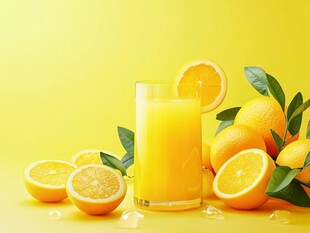 一杯鲜橙汁与橙子的组合