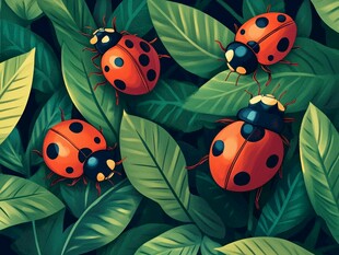叶间瓢虫插画