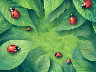 绿叶上的多彩瓢虫世界