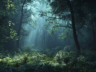 梦幻森林中的光束洒落