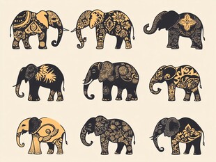 手绘装饰风大象图案集合