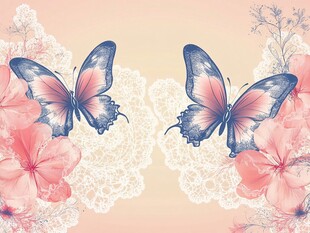 双蝶戏花浪漫唯美插画