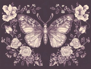 复古花卉环绕的优雅蝴蝶