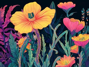 绚丽花卉插画中的多彩世界