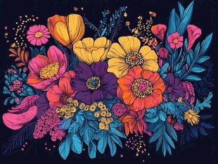 绚丽多彩花卉插画