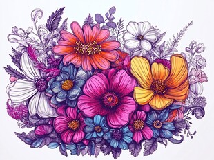 多彩手绘花卉图案集合