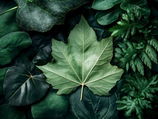 翠绿枫叶于繁茂叶间独绽
