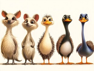 可爱卡通小动物们排排站