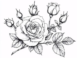 手绘单枝玫瑰花插图