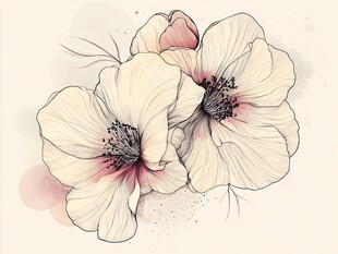 手绘淡雅双花插画