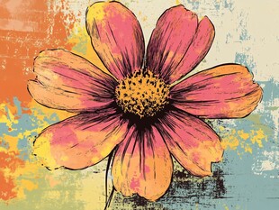 复古风手绘艳丽花朵图案