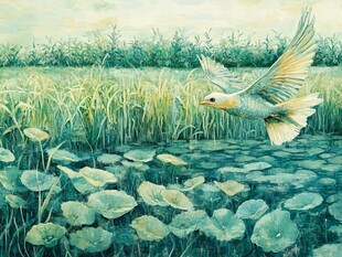 飞鸟掠过荷塘的诗意景象