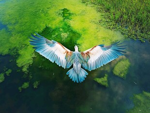 翱翔于绿水之上的美丽飞鸟