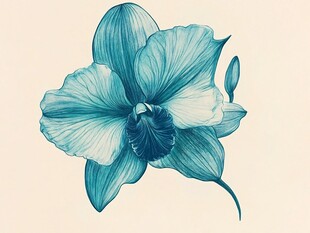 蓝绿色手绘兰花插画